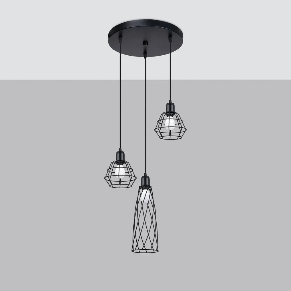 Lampa wisząca SUBA 3P czarna geometryczna  SOLLUX  LIGHTING