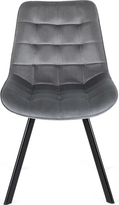 Zestaw Stół Prostokątny Rozkładany CLARK 120-160 cm Czarny Połysk i 4 Krzesła Tapicerowane RICK Szare Welurowe