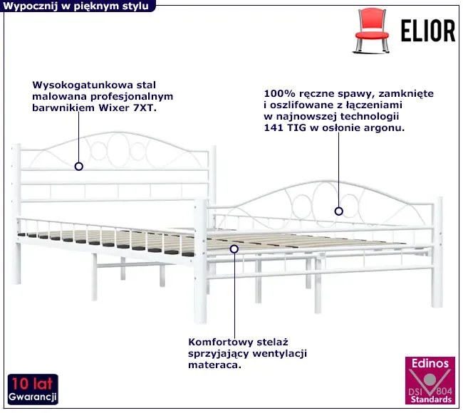 Białe Metalowe Łóżko 120X200 Cm Hubio Dąb Artisan