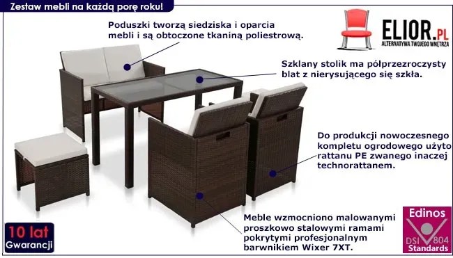 Brązowy zestaw mebli ogrodowych z poduszkami Amalta