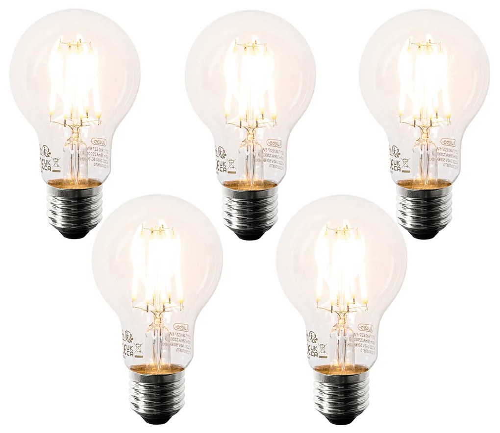 Zestaw 5 żarówek LED E27 A60 przezroczystych 6W 630 lm 2200K