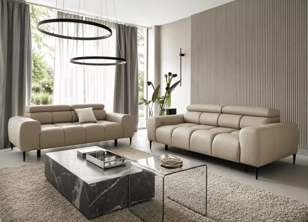 Sofa Plazi 3 osobowa z regulowanymi zagłówkami - nowoczesna kanapa do pokoju gościnnego