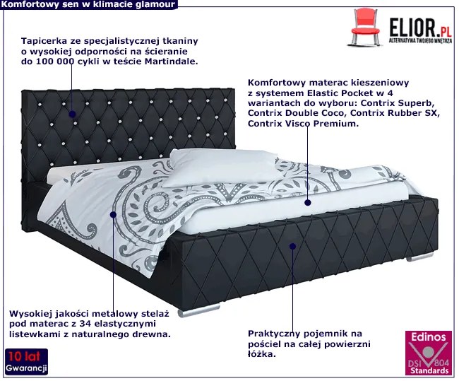 Podwójne łóżko z pojemnikiem 160x200 Loban 3X - 36 kolorów