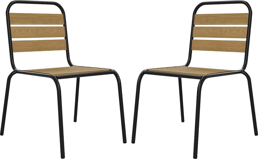 Zestaw 2 ogrodowych krzeseł sztaplowanych z polywood i metalu - Czarny - LYLIOS marki MYLIA