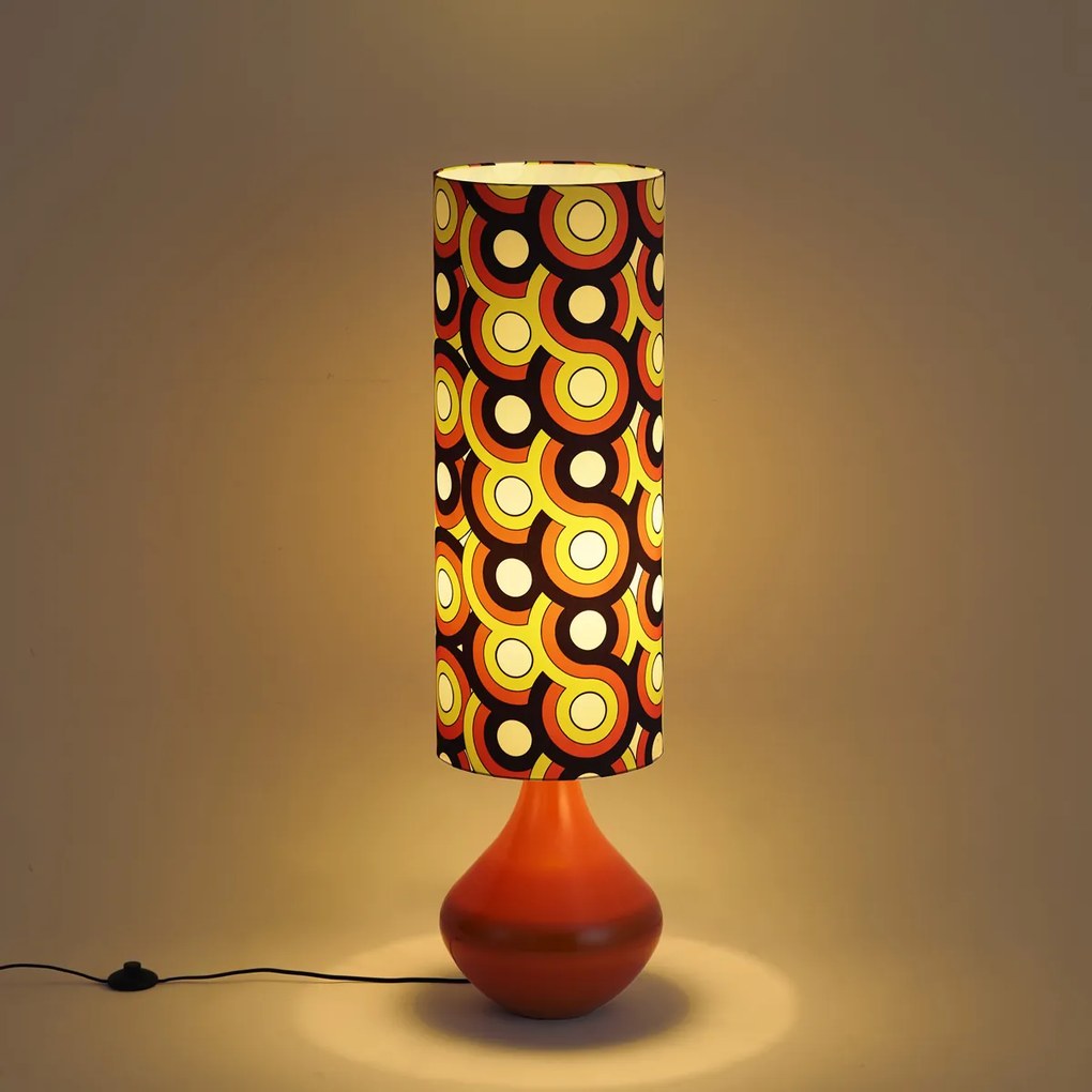 Lampa podłogowa retro pomarańczowa z wielokolorowym abażurem z tkaniny - Mina