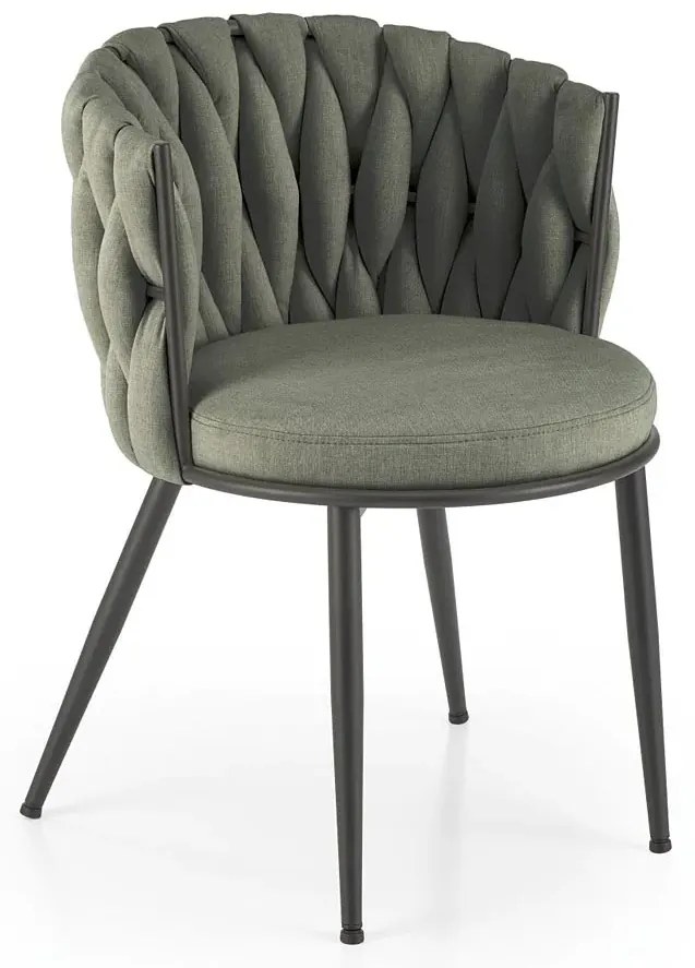 Metalowe krzesło z oliwkowym plecionym oparciem R5-F07