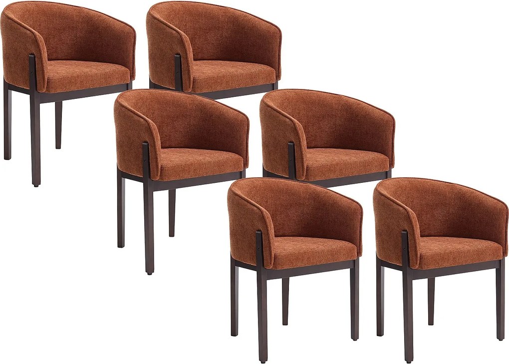 Zestaw 6 krzeseł z teksturowanej tkaniny i ciemnego naturalnego drewna kauczukowca  - Terracotta - LYLABA