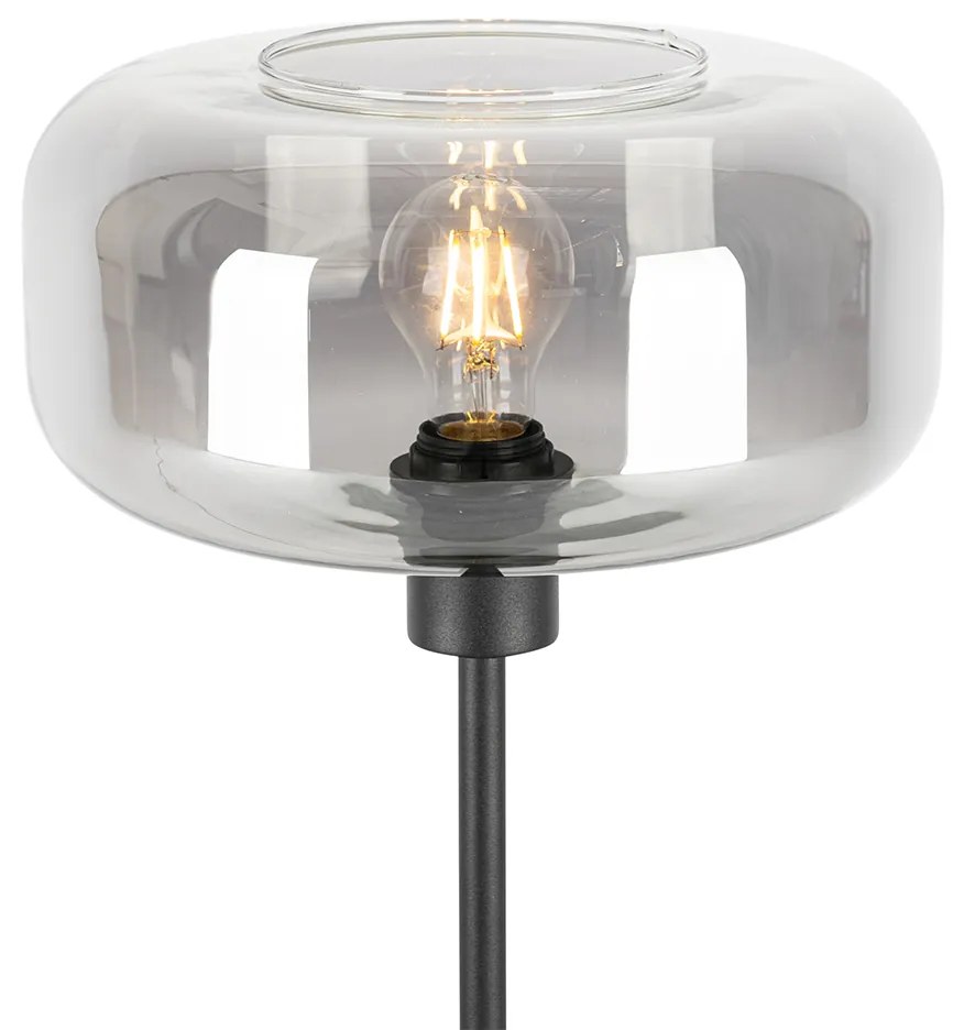Lampa stołowa art deco czarna z przydymionym szkłem - Bizle ArtDeco Oswietlenie wewnetrzne