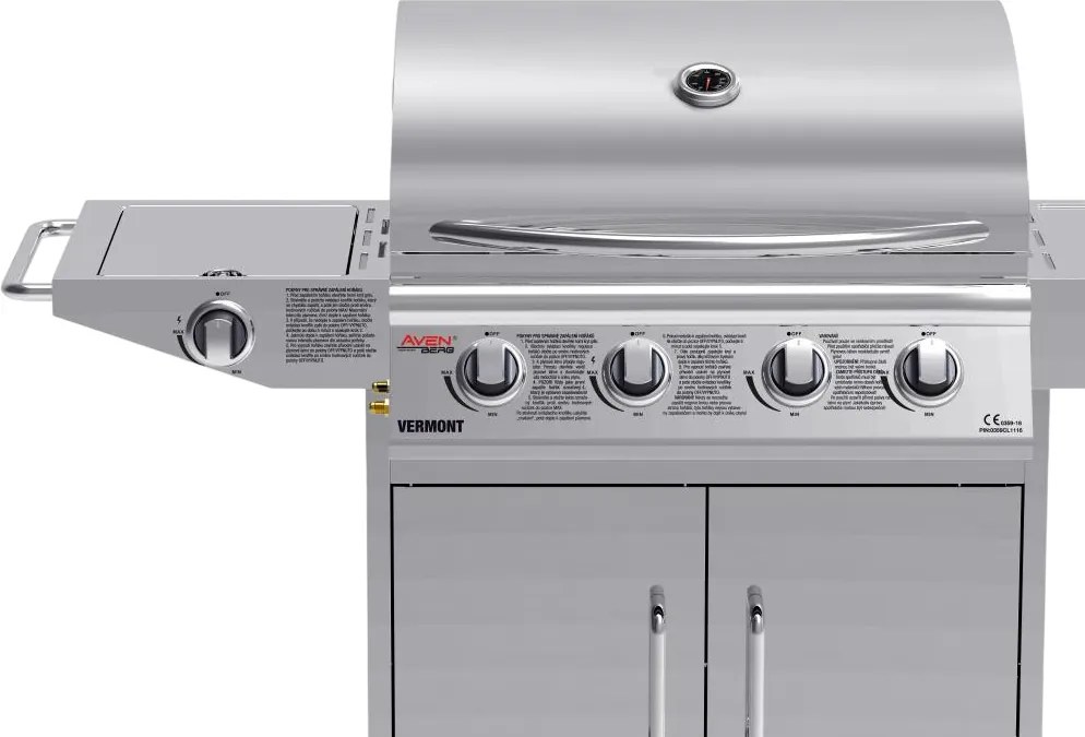 Avenberg Grill gazowy ze stali nierdzewnej z bocznym palnikiem Vermont, 136 x 53 x 105,5 cm