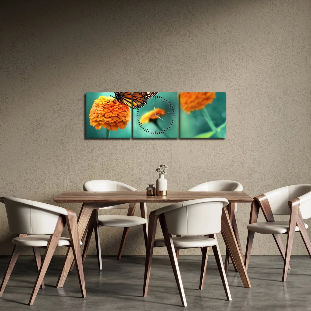 Obraz motyla (z zegarem) (90x30 cm)