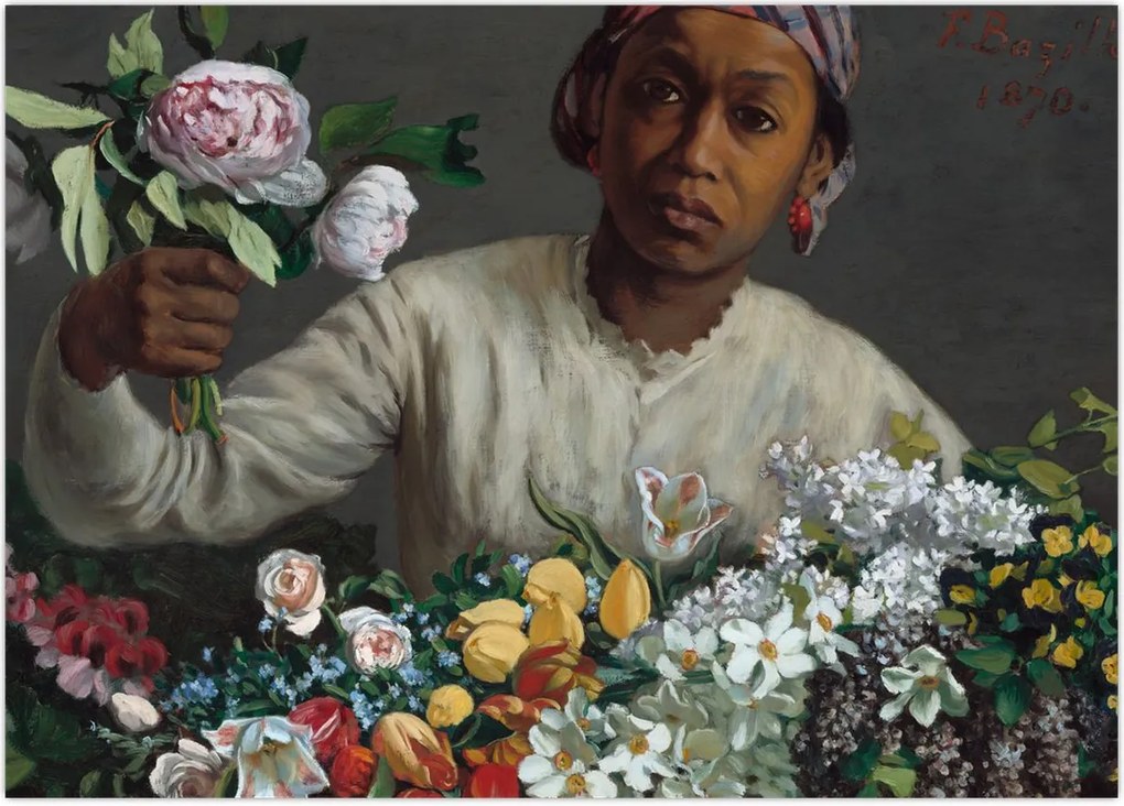 Obraz na szkle - Frédéric Bazille, Young Woman with Peonies, reprodukcje (70x50 cm)