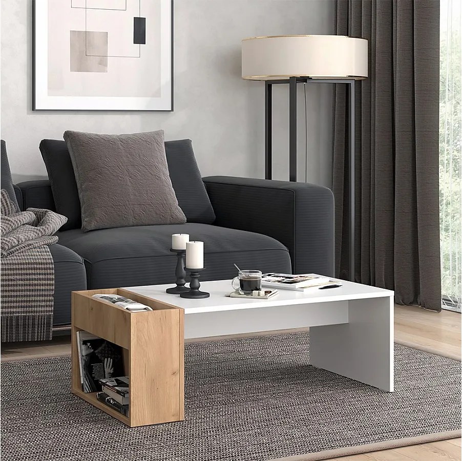 Stolik kawowy biały/złoty dąb 95x49.4x34 chris