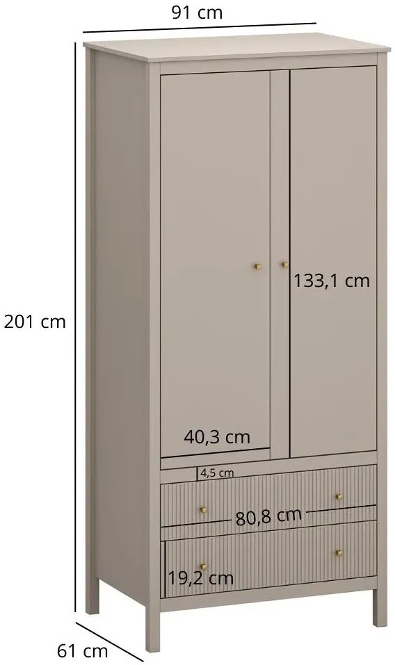 Szafa dwudrzwiowa z drążkiem i szufladami taupe D8-D61