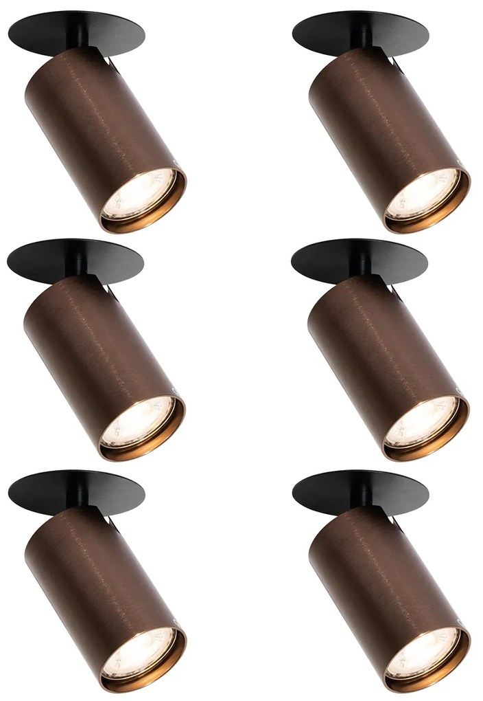 Zestaw 6 nowoczesnych reflektorów wpuszczanych Ciemny brąz GU10 50mm - Chels