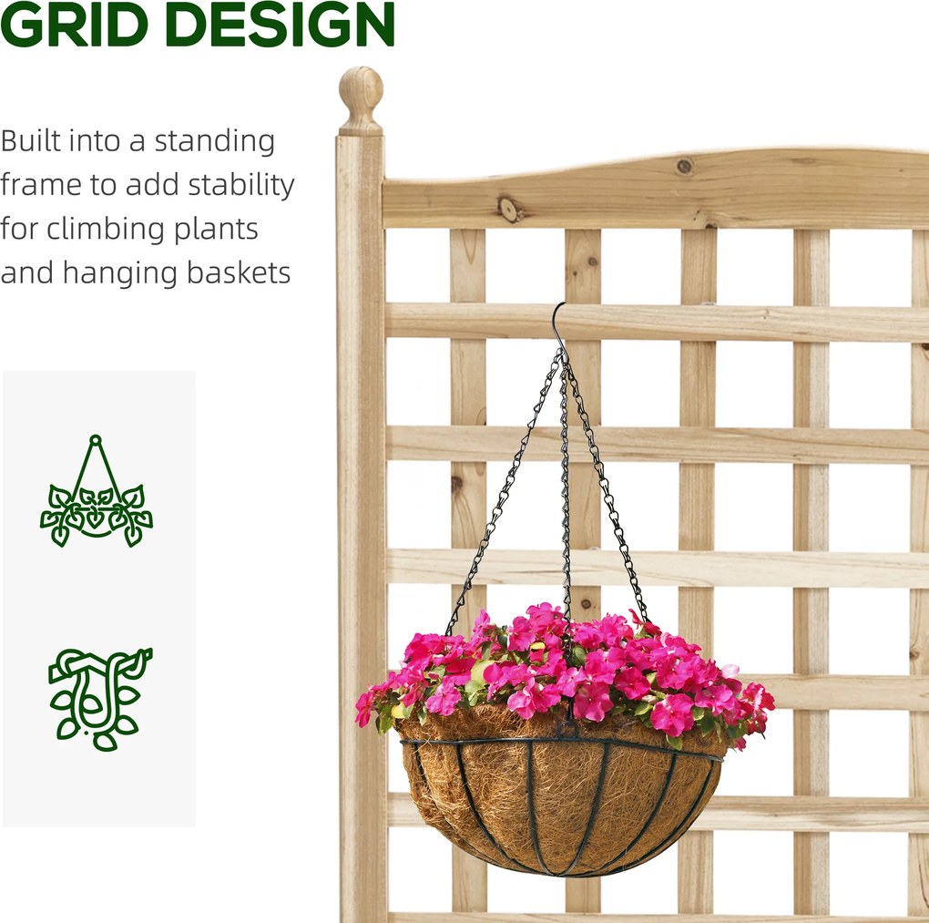 Outsunny Skrzynka Ogrodowa na Kwiaty z Kratką na Pnącza Drewniana Ławka Różana z Otworami Drenażowymi 64x28x120cm Naturalny Kolor | Aosom PL