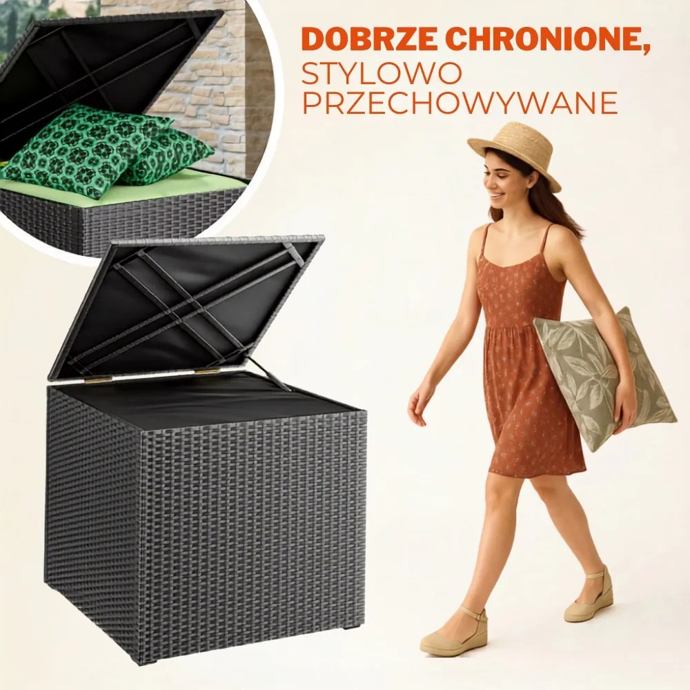 Polirattanowy pojemnik na schowek RICCO, 318L, 75x75x70 cm, czarna Casaria