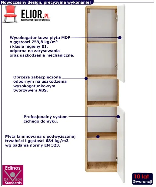 Słupek łazienkowy podwieszany Zeftox 4X - Biały połysk