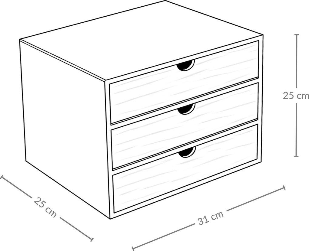 Organizer biurowy HEGO z 3 szufladkami, bambusowy, 25 x 31 x 25 cm