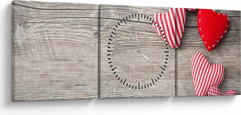 Obraz - Serca (z zegarem) (90x30 cm)