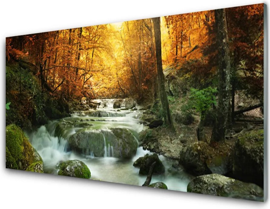 Panel Szklany Jesienna Kaskada w Barwach Złota