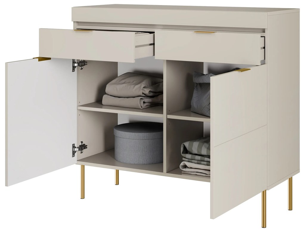 Komoda Sentia 105 dwudrzwiowa z dwoma szufladami - kaszmir / złoty
