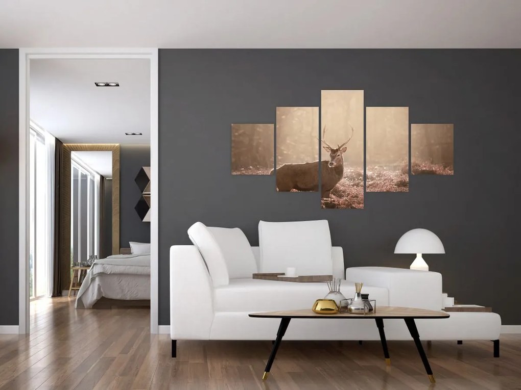 Obraz - Jeleń w lesie (125x70 cm)