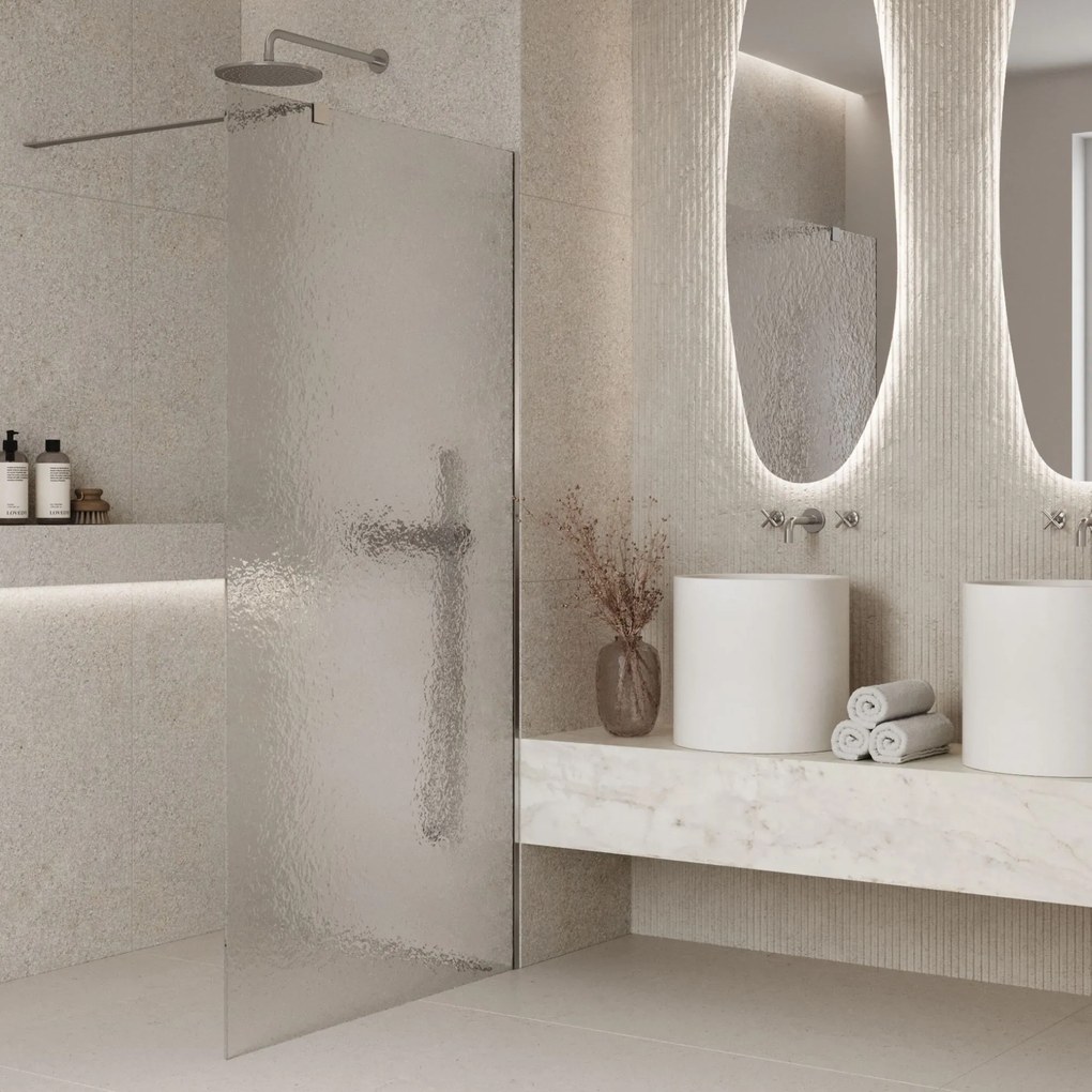 Ścianka prysznicowa WALK IN FIX artystyczna prostokątna transparentna 8 mm Arte Frozen Classic Clear MASSI | Różne rozmiary : Kolor profili kabiny - złoty szczotkowany, Szerokość ścianki - 120 cm, Typ montażu - WALK in FIX (Do ściany)