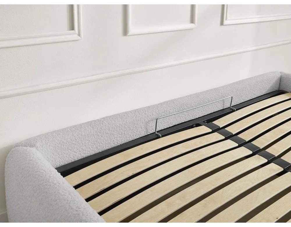 Jasnoszare tapicerowane łóżko dwuosobowe bez zagłówka ze schowkiem i stelażem 160x200 cm Inera – Bobochic Paris