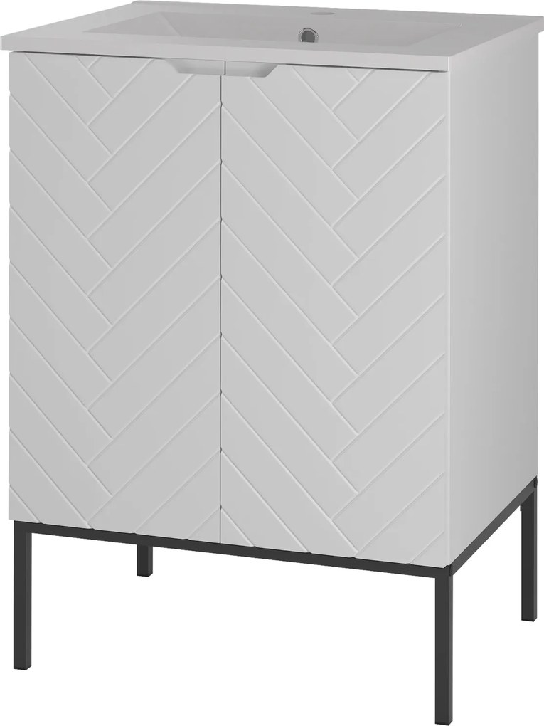 Szafka z umywalką wpuszczaną Aspen 09, biały mat/czarny, 60 cm - zestaw 3