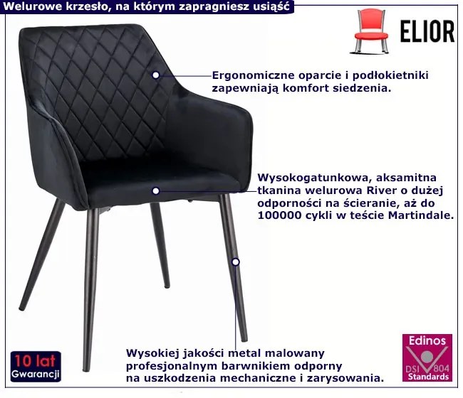 Czarne welurowe nowoczesne krzesło fotelowe - Enako