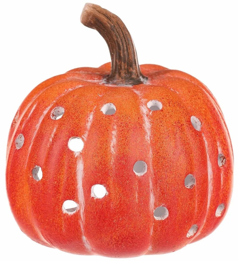 Świecznik Dynia z otworami pomarańczowy, ceramika, śr. 14 cm