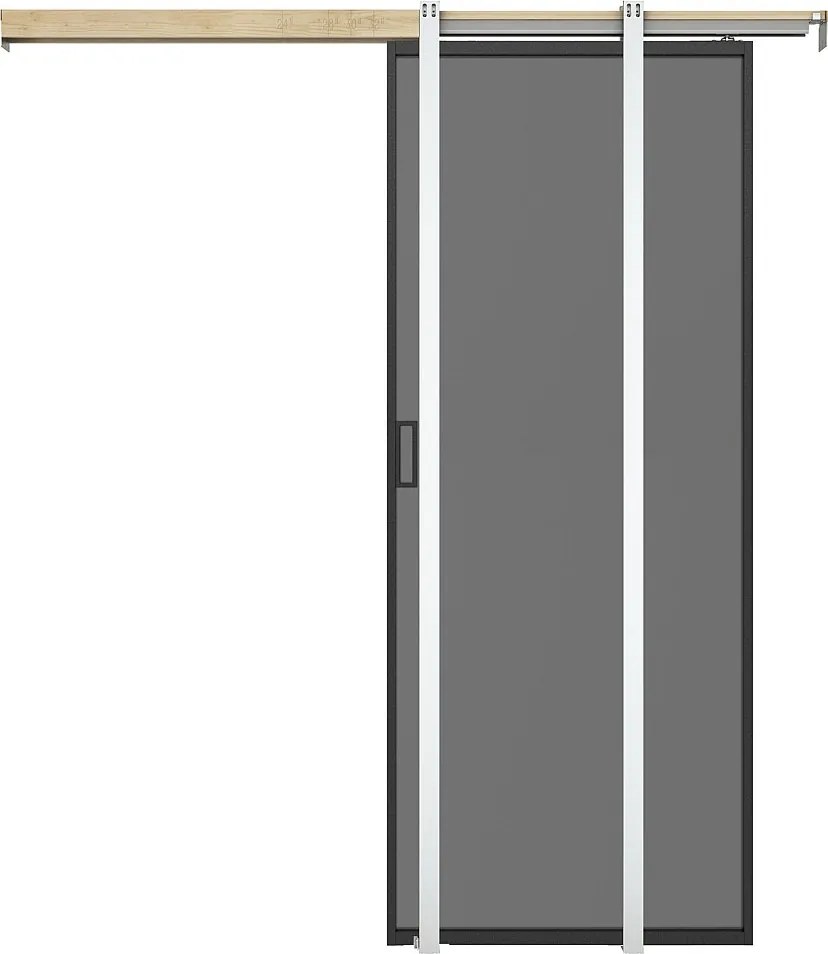 Drzwi przesuwne chowane w ścianie - aluminium i dymione matowe szkło hartowane - wys. 205 x szer. 63 cm - LINCI II