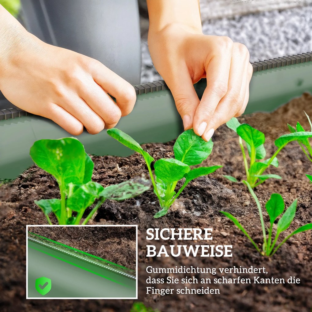 Outsunny Skrzynia do upraw, modułowa podwyższona grządka, zabezpieczone krawędzie, konstrukcja bez dna,  150 x 62 x 30 cm, Zielony | Aosom PL