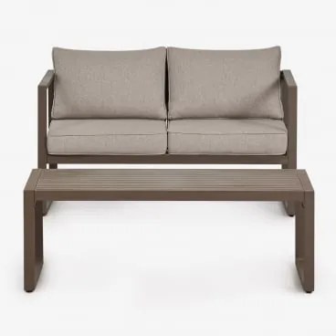 Zestaw Ogrodowy Z Dwuosobową Sofą I Stolikiem Kawowym Z Aluminium 110x55cm Lipov Chocolate - Sklum