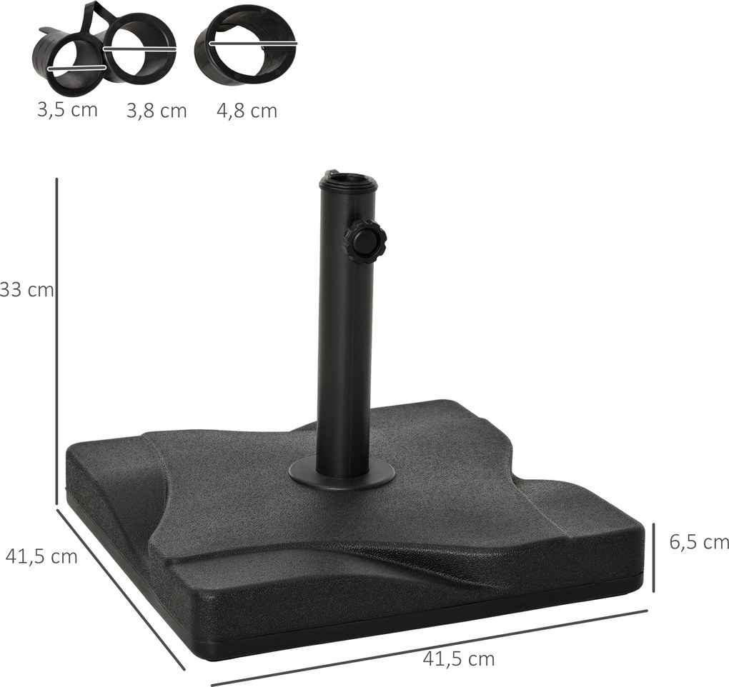 Outsunny Stabilna Podstawa Metalowa do Parasola, Pasuje do Rur Ø30mm Ø35mm Ø38mm, Czarna, 45x45x39cm | Aosom PL