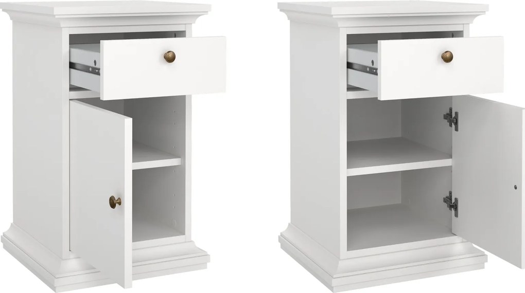 Wąska szafka nocna z szufladą Paris, kolor biały mat