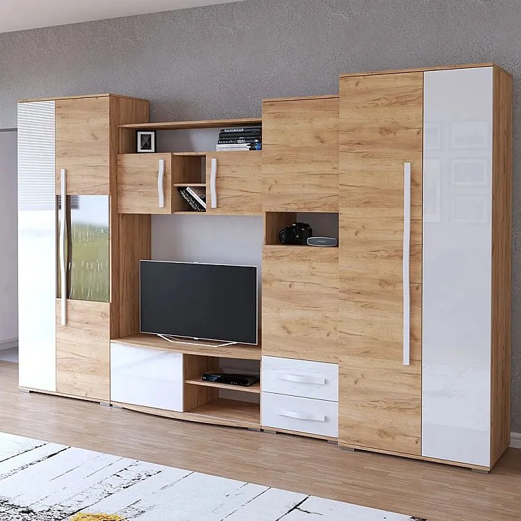 Szafka ścienna do salonu LAURA, 320 cm, Craft Oak Gold