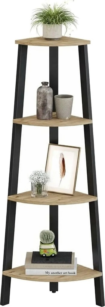 Regał narożny loftowy Faro 034, metalowy, 4 półki, dąb artisan