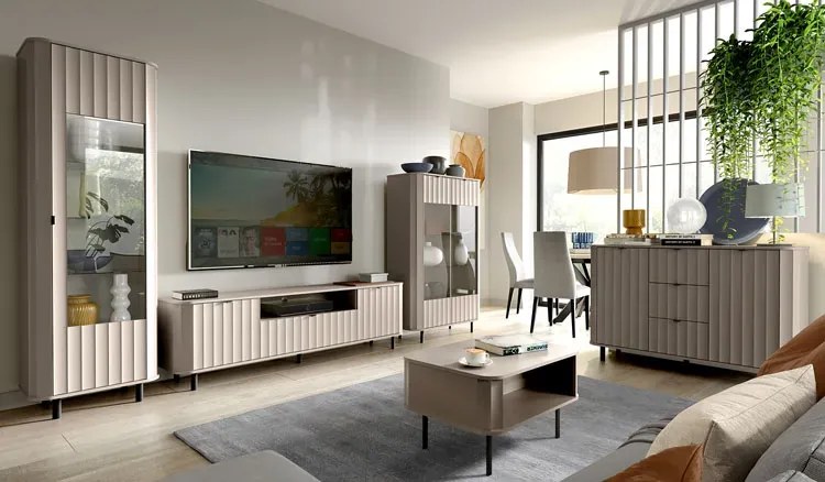 Szary ryflowany stolik pod tv glina K2-C38