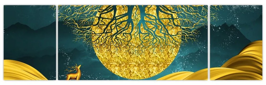 Obraz - Abstrakcja, złoty krajobraz (170x50 cm)