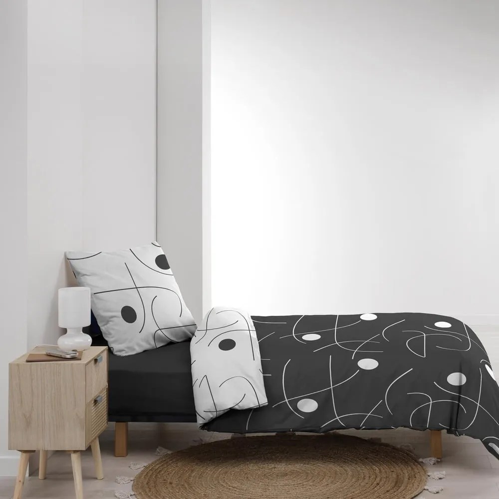 Biało-ciemnoszara pościel jednoosobowa z mikrowłókna 140x200 cm Sonate – douceur d'intérieur