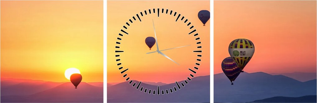 Obraz balonów na ogrzane powietrze (z zegarem) (90x30 cm)