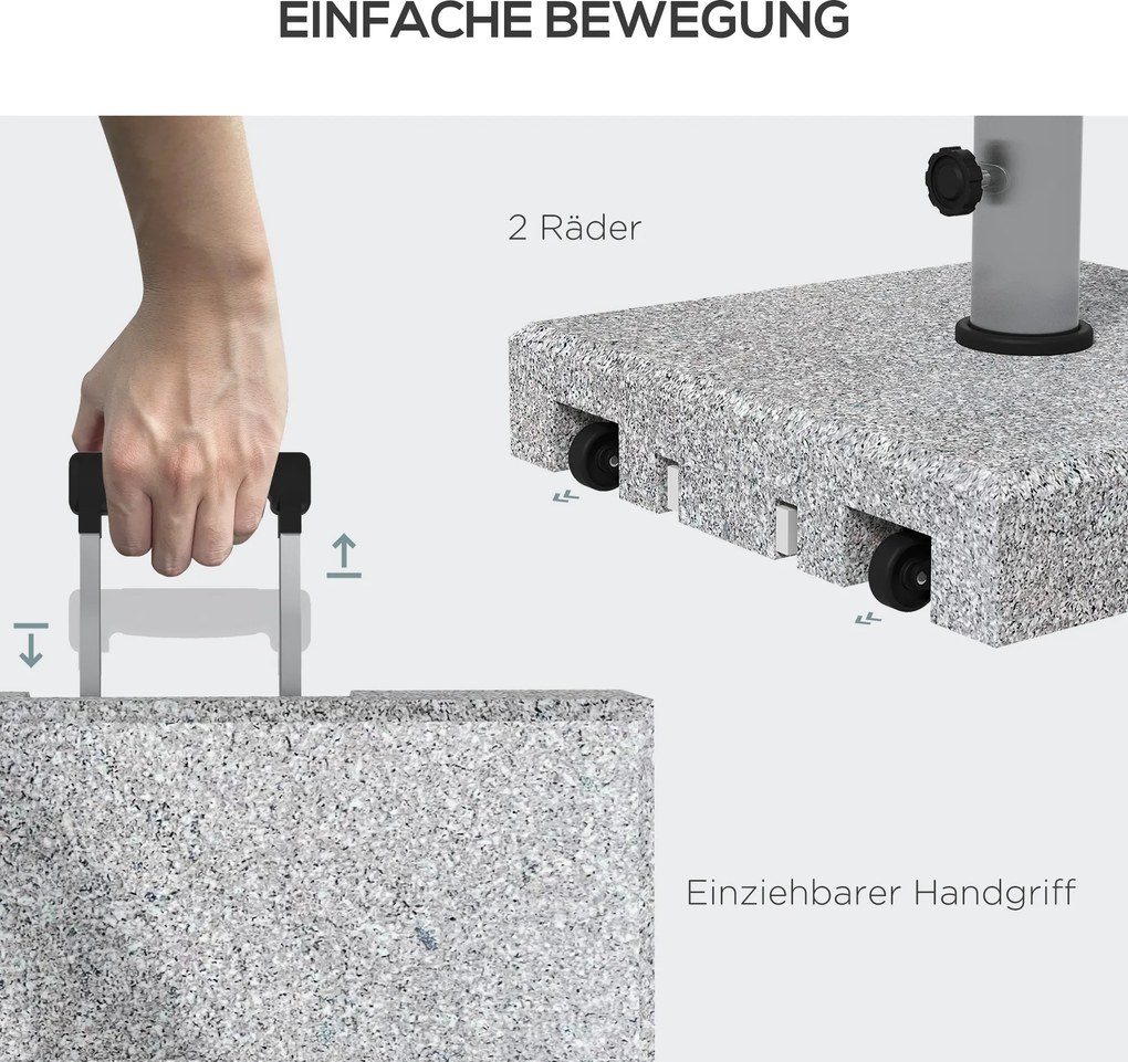 Outsunny Podstawa pod Parasol z Granitu, 28 kg, Koła, dla Masztów 32/38/48mm, Szary