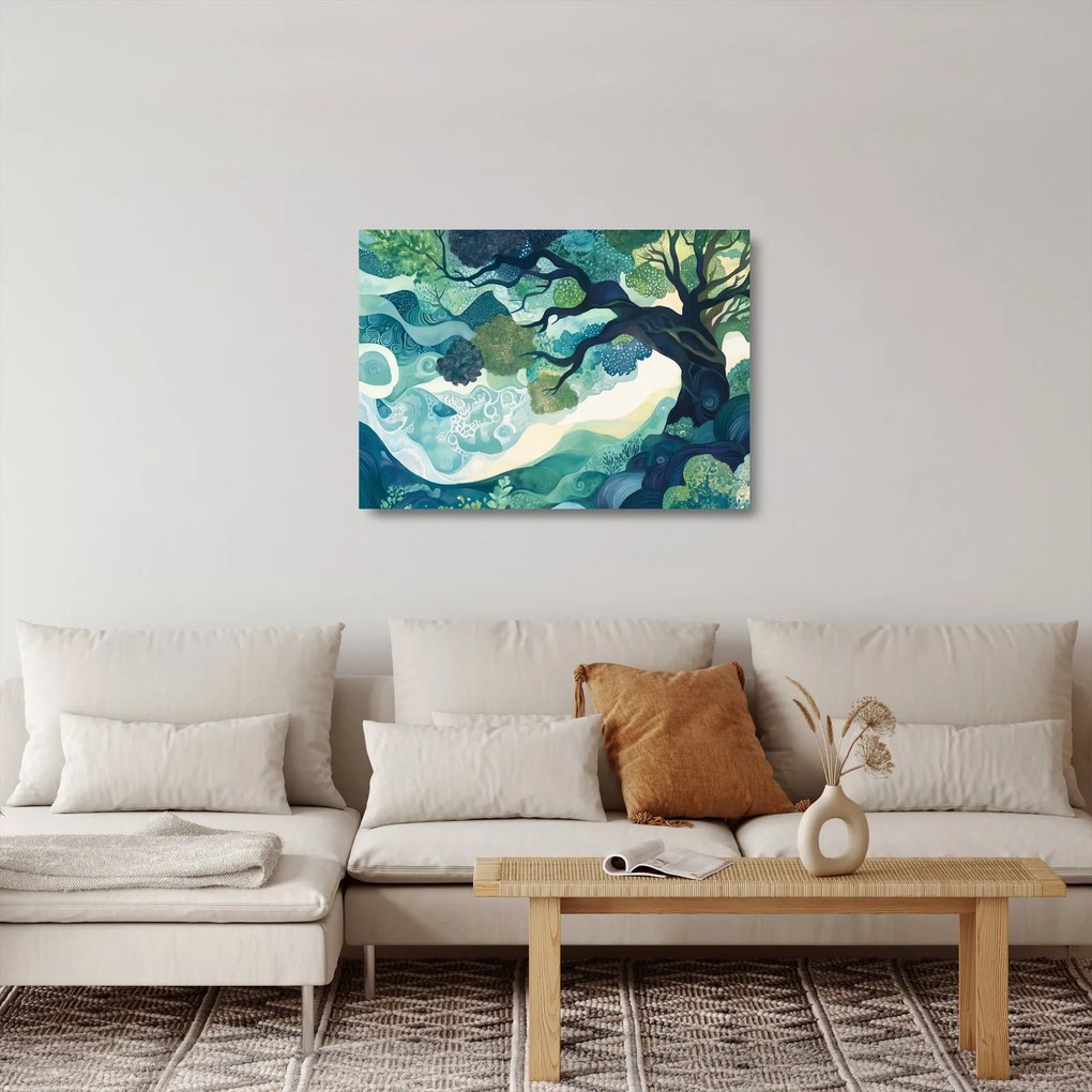 Obraz na szkle – Zielona korona drzewa życia (70x50 cm)