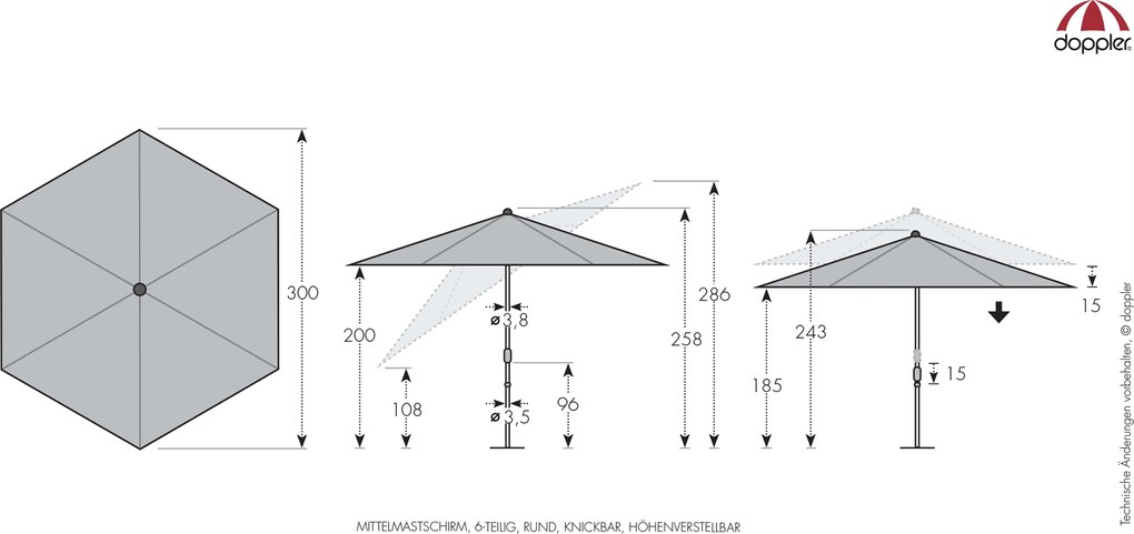 Doppler myZone Push Up parasol ogrodowy 300 cm jasnoszary
