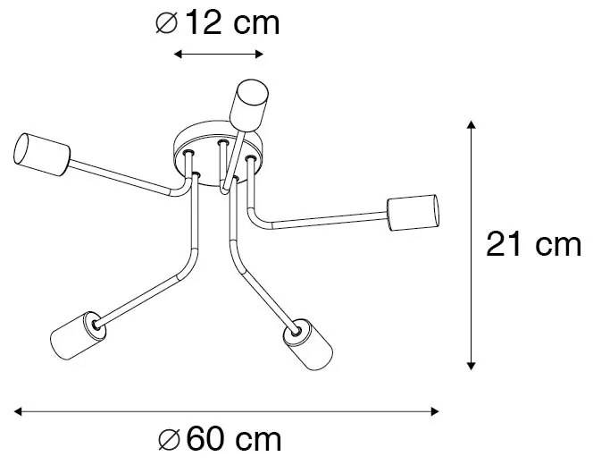 Designerska lampa sufitowa czarna 5-świateł - FacileDesignerski Oswietlenie wewnetrzne