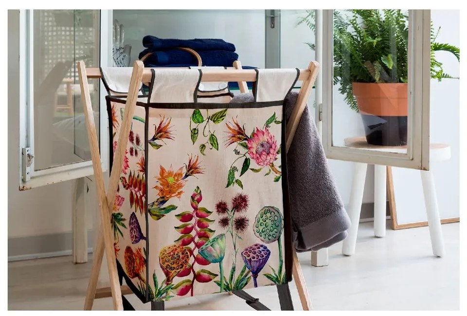 Kosz z konstrukcją z drewna sosnowego Madre Selva Flores Salvajes, 50 l