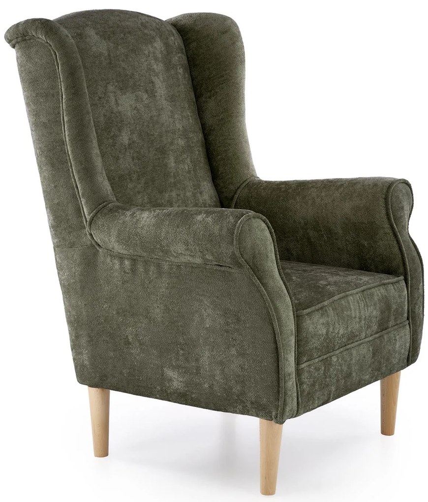 Fotel wypoczynkowy klasyczny uszak HERMES oliwkowy tkanina MARKOS 14-#12