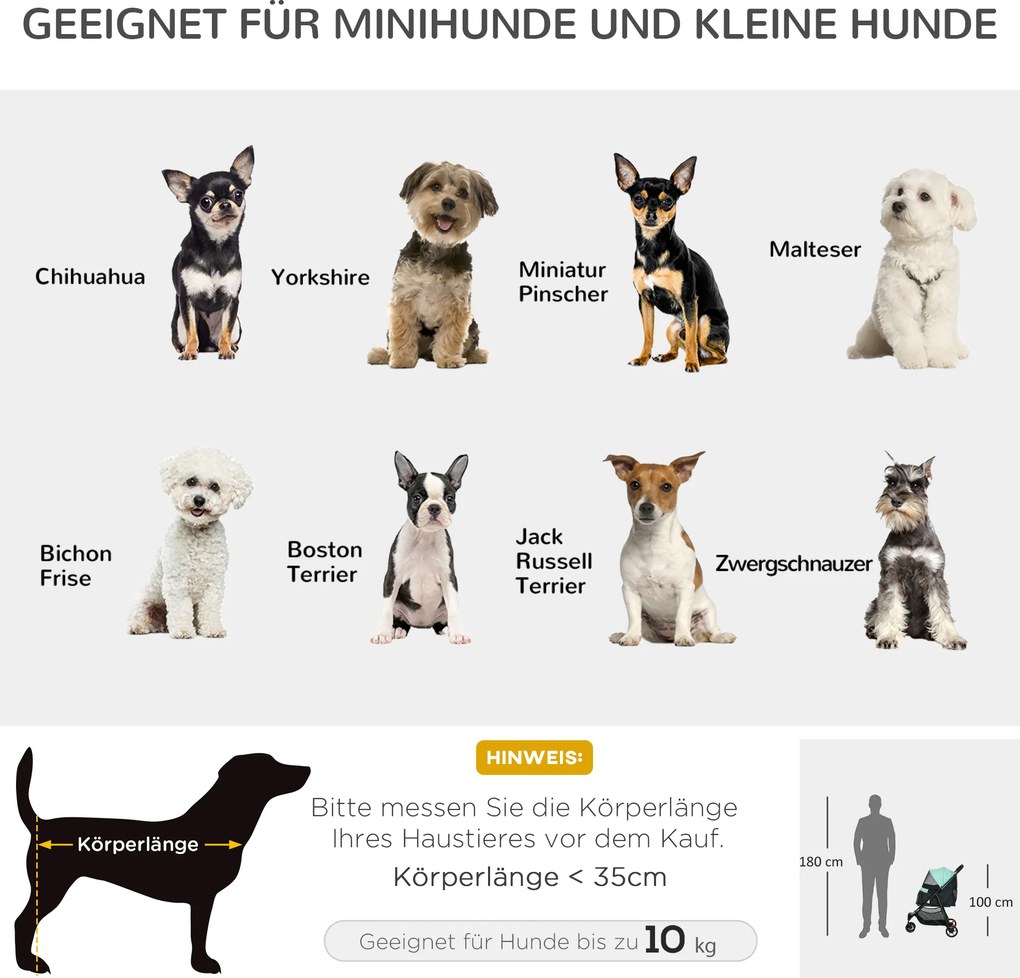 PawHut Wózek dla zwierząt domowych, składany, z osłoną przeciwdeszczową, 2 uchwyty na napoje, Niebieski + Zielony