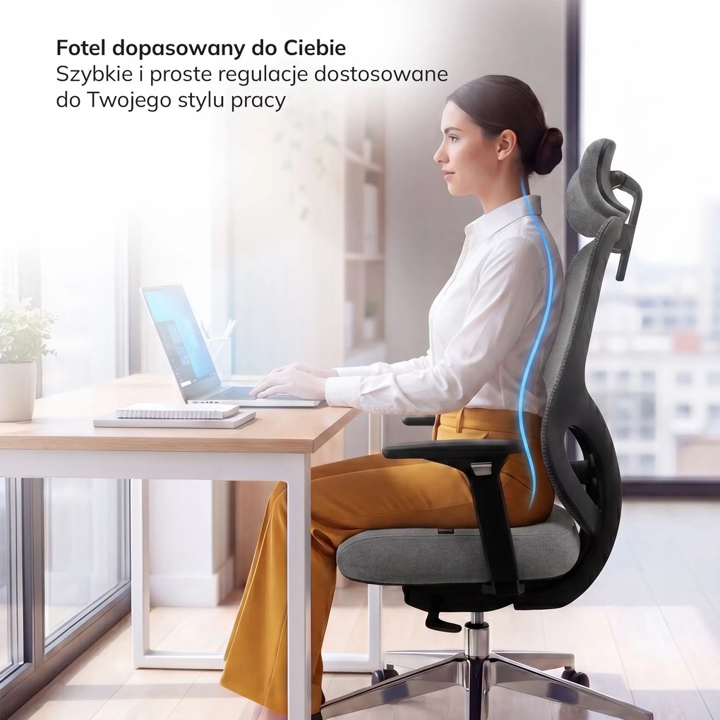 Fotel biurowy ergonomiczny z siatką ciemnoszary: AXIS